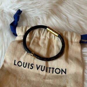 Louis Vuitton Bracelet Black & Monogram Gold Bracelet